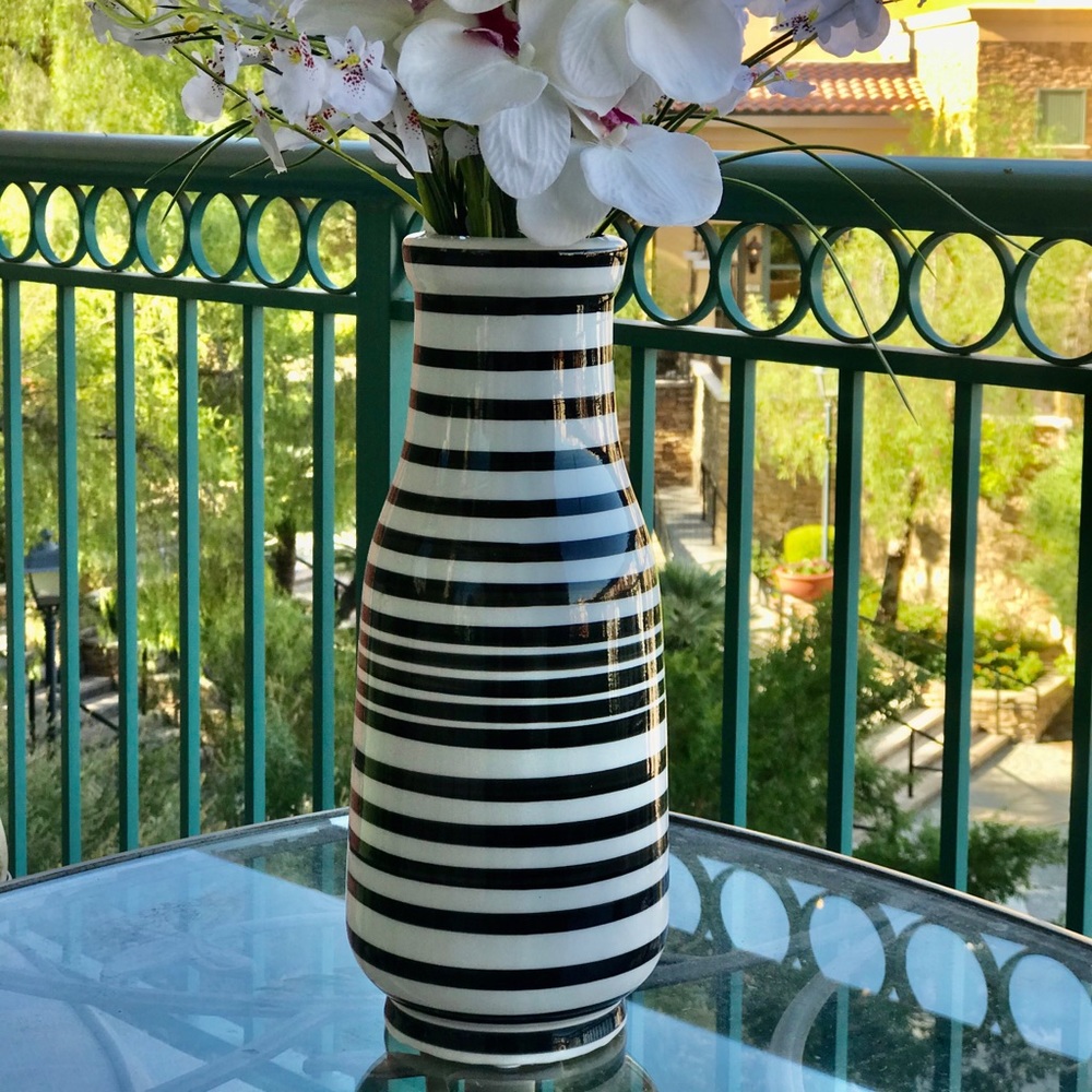 ✅NEW✅ Black and White Striped Clay Vase